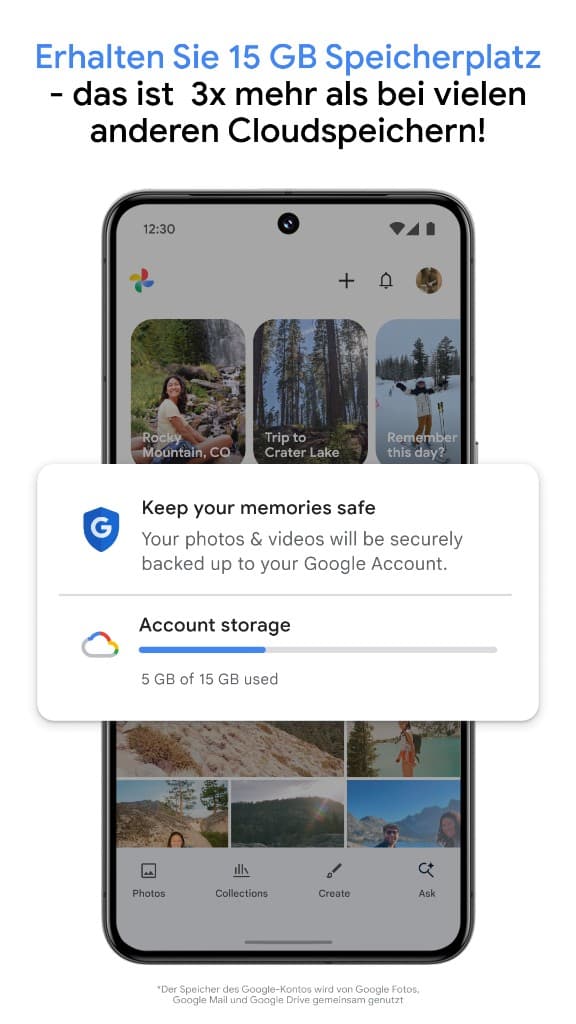 Google Fotos — 15 GB Speicher mit Backup, Account Storage 5 GB of 15 GB used