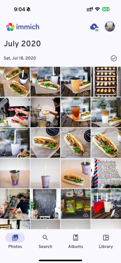 Immich App — Self-hosted Foto-Bibliothek auf iPhone mit Photos/Search/Albums/Library Navigation