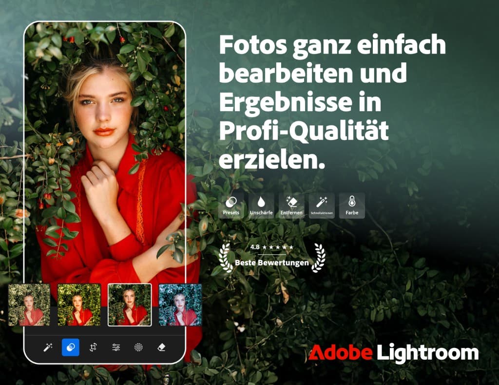 Adobe Lightroom Mobile — Foto-Editor mit Presets, Schnellaktionen und Farbe-Tools