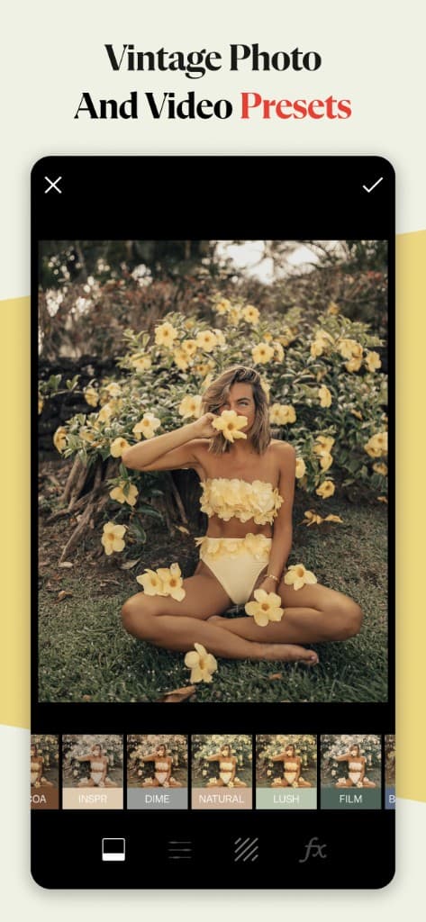 Tezza Vintage Photo and Video Presets — Filterauswahl Cocoa, Inspr, Dime, Natural, Lush, Film
