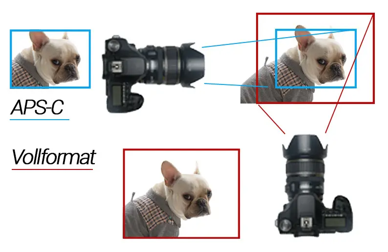 Crop vs. full-frame field-of-view comparison at the same focal length