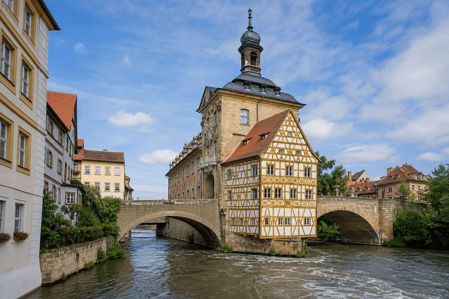 Bamberg Altstadt mit Alten Rathaus an der Regnitz