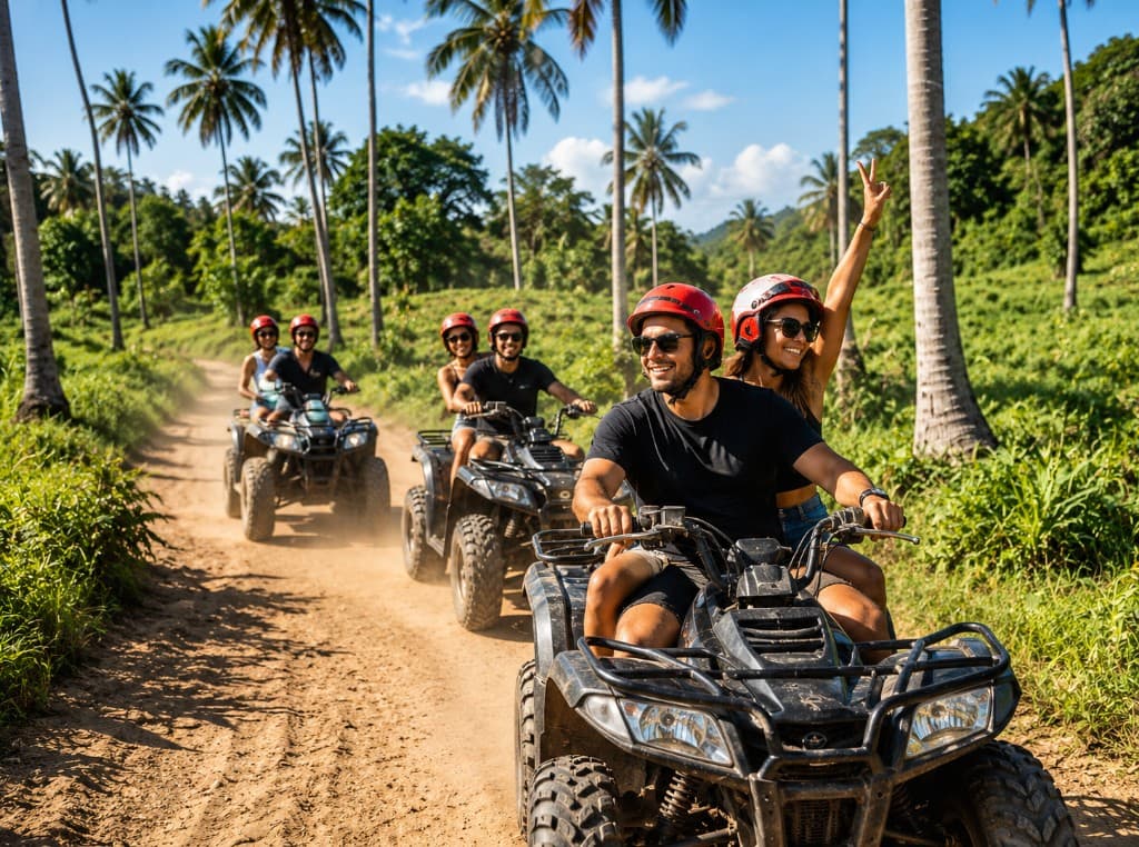 ATV-Tour mit der Gruppe durch Kokospalmenhaine bei Koh Samui