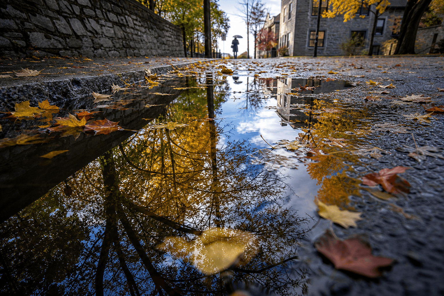 Baum-Spiegelung in einer Pfütze — kreative Foto-Idee