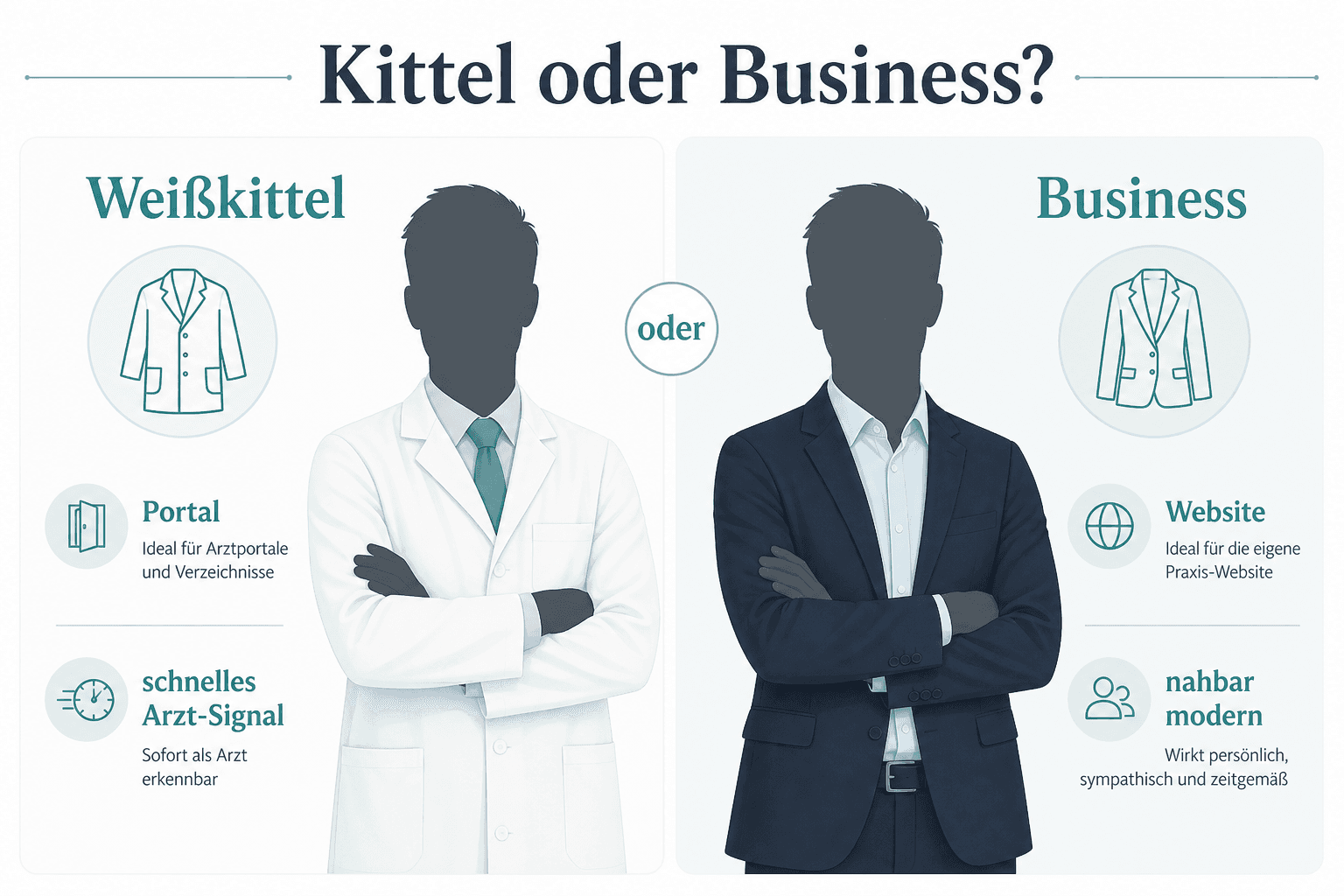 Comparison: white-coat portrait and business look for doctors in the same session