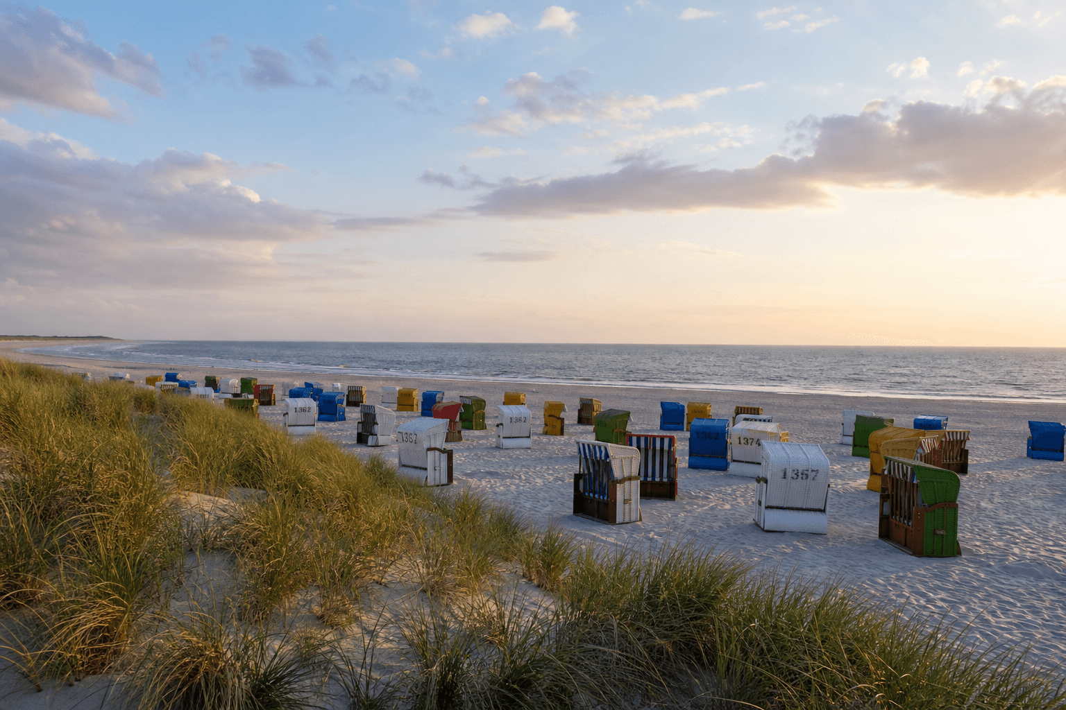 Strand mit Strandkörben auf Langeoog an der Nordsee
