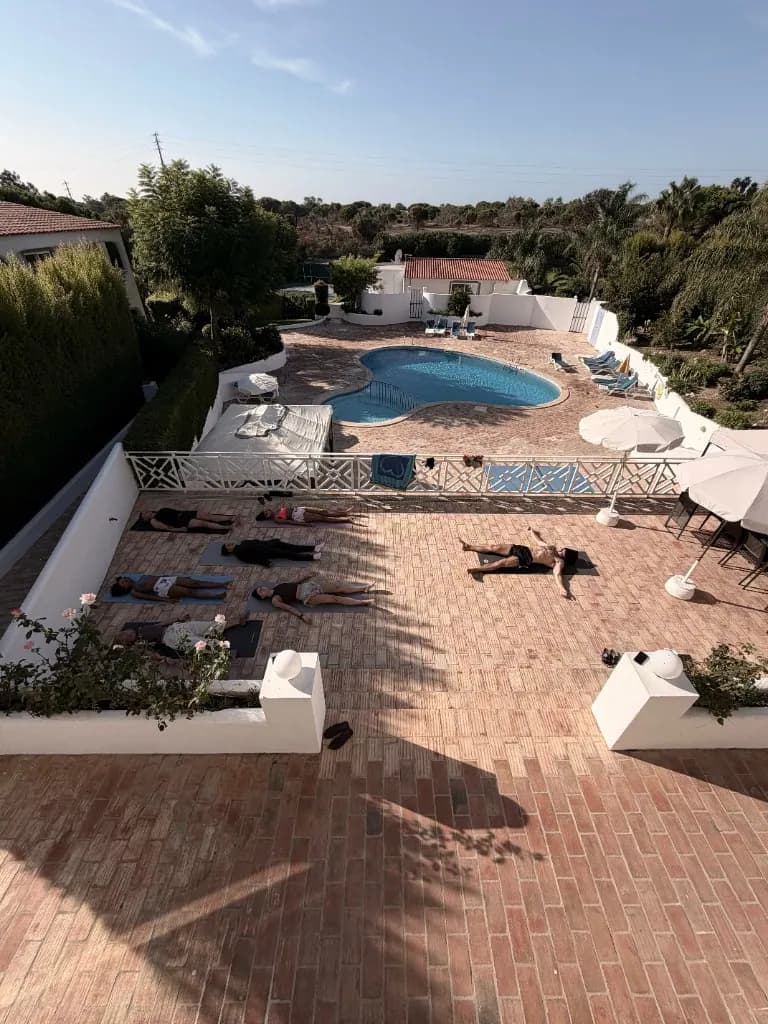 Yoga session on the villa terrace in Faro