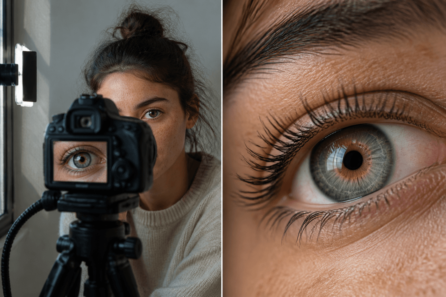 Extreme Close-Up — AI illustration: left setup idea, right result look