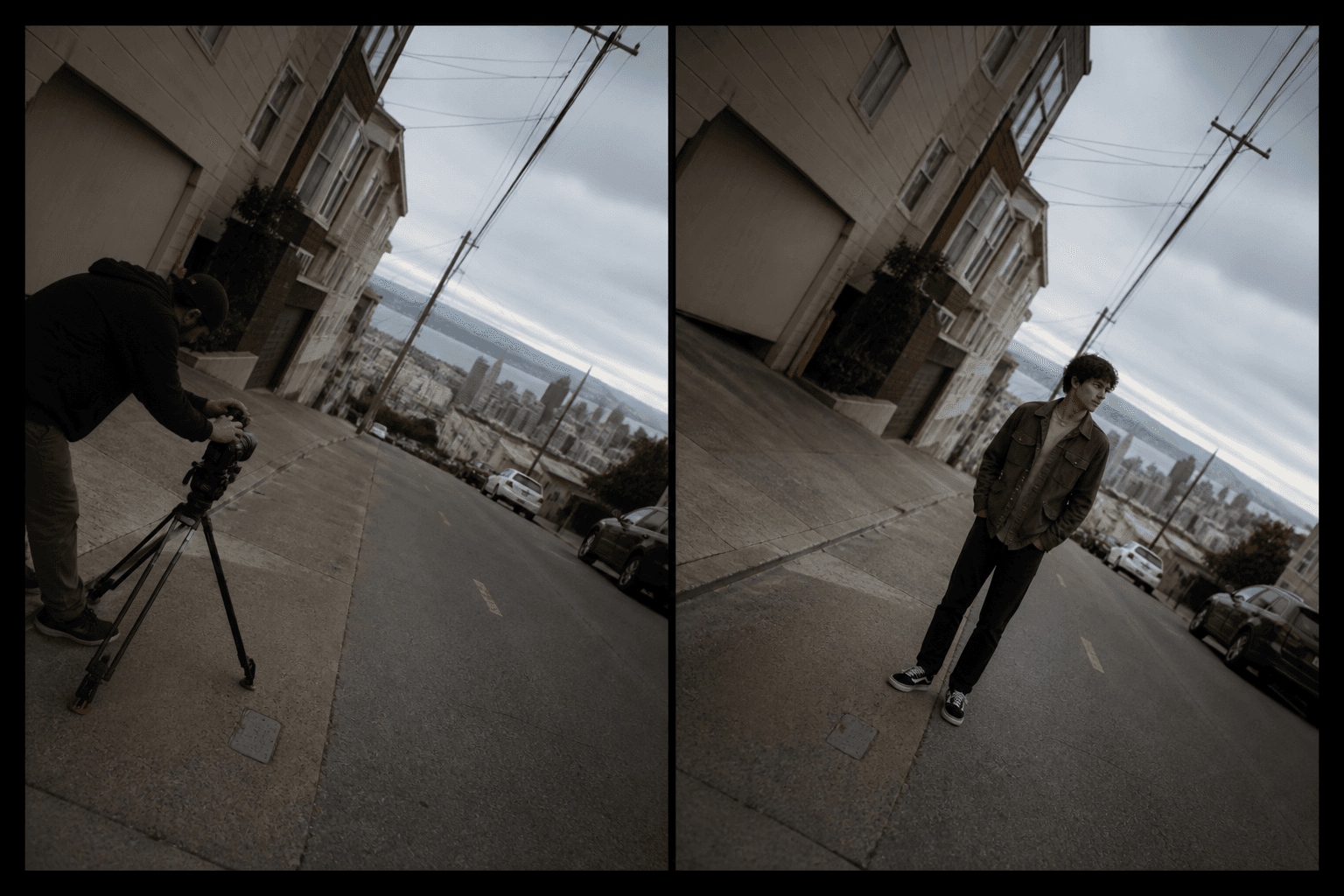 Dutch Angle — AI illustration: left setup idea, right result look