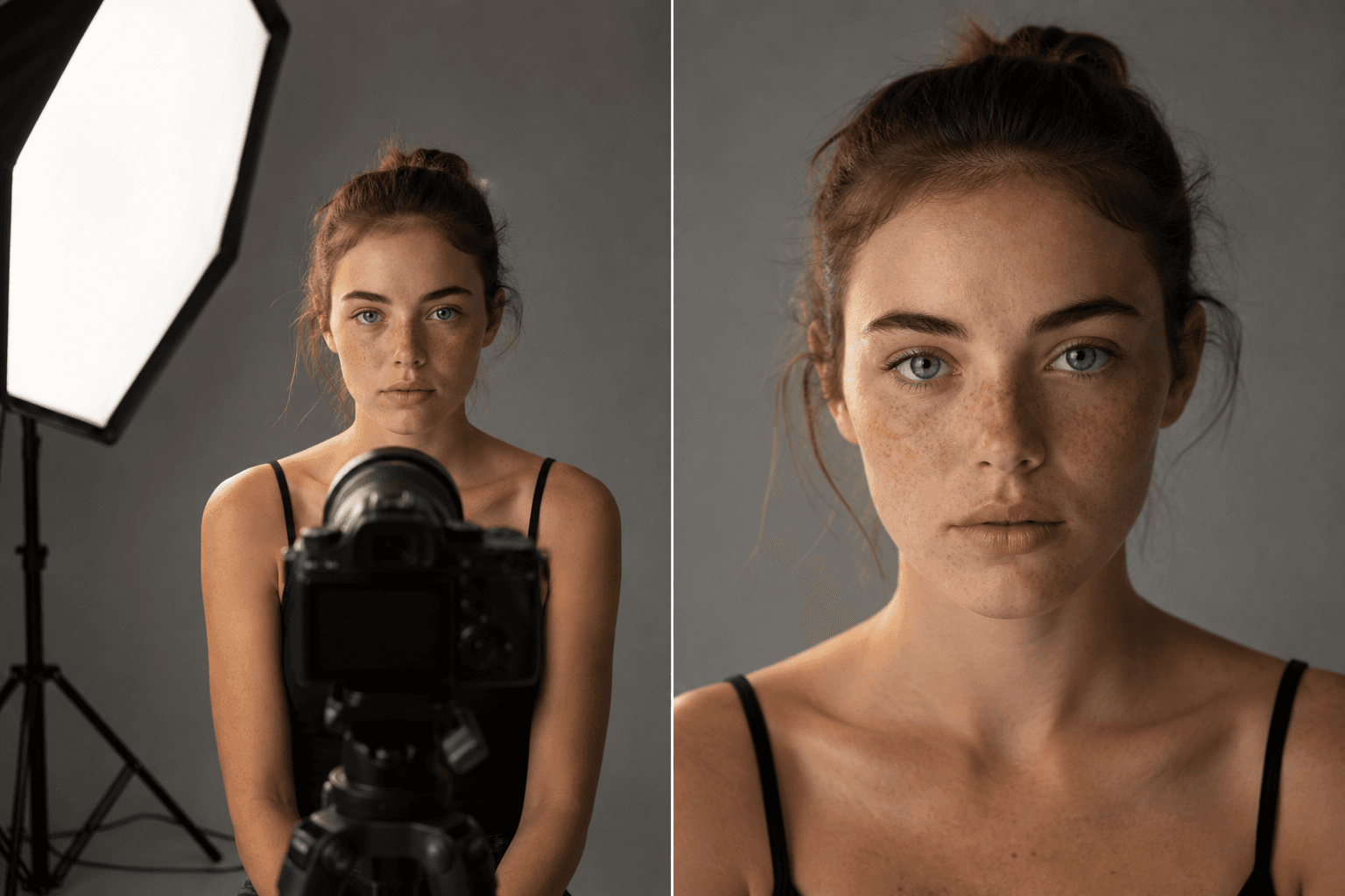 Close-Up — AI illustration: left setup idea, right result look