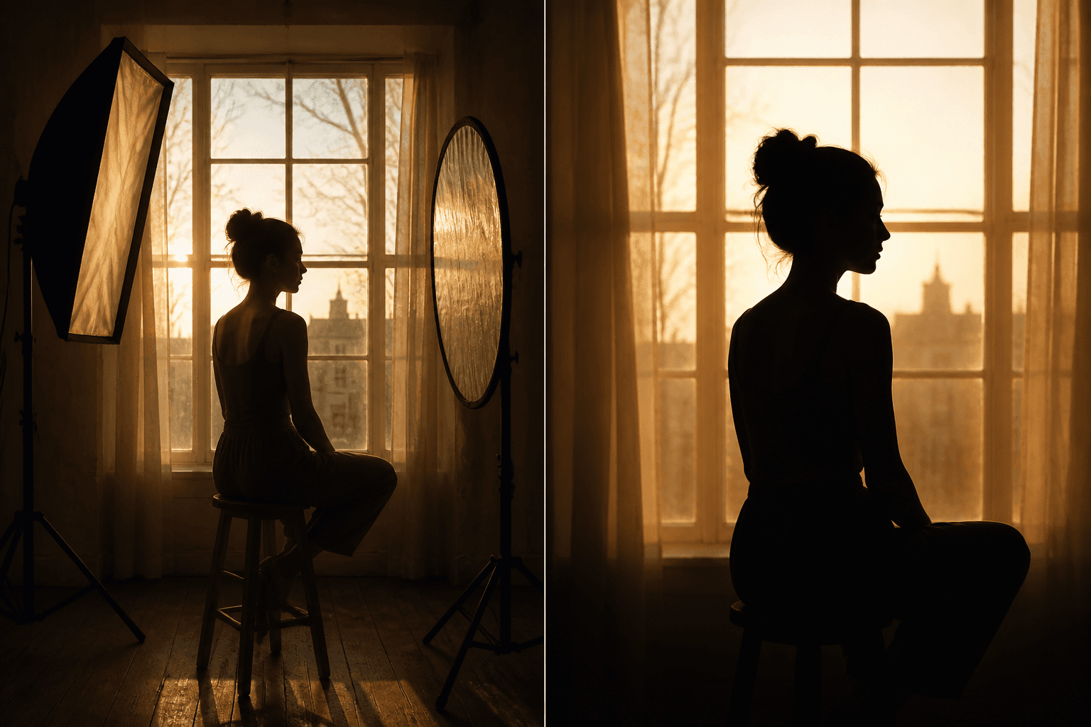Silhouette — AI illustration: left setup idea, right result look