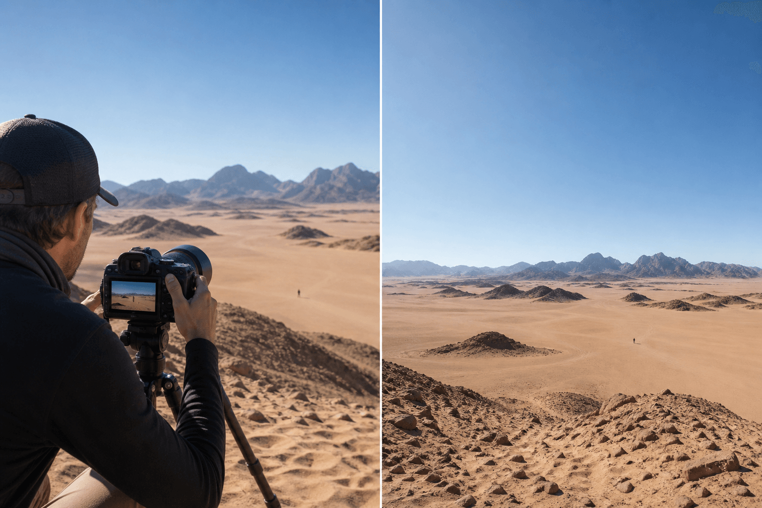 Extreme Wide Shot — AI illustration: left setup idea, right result look