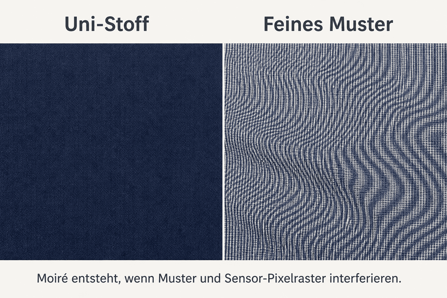 Comparison: calm solid top vs. fine pattern with moiré effect on camera