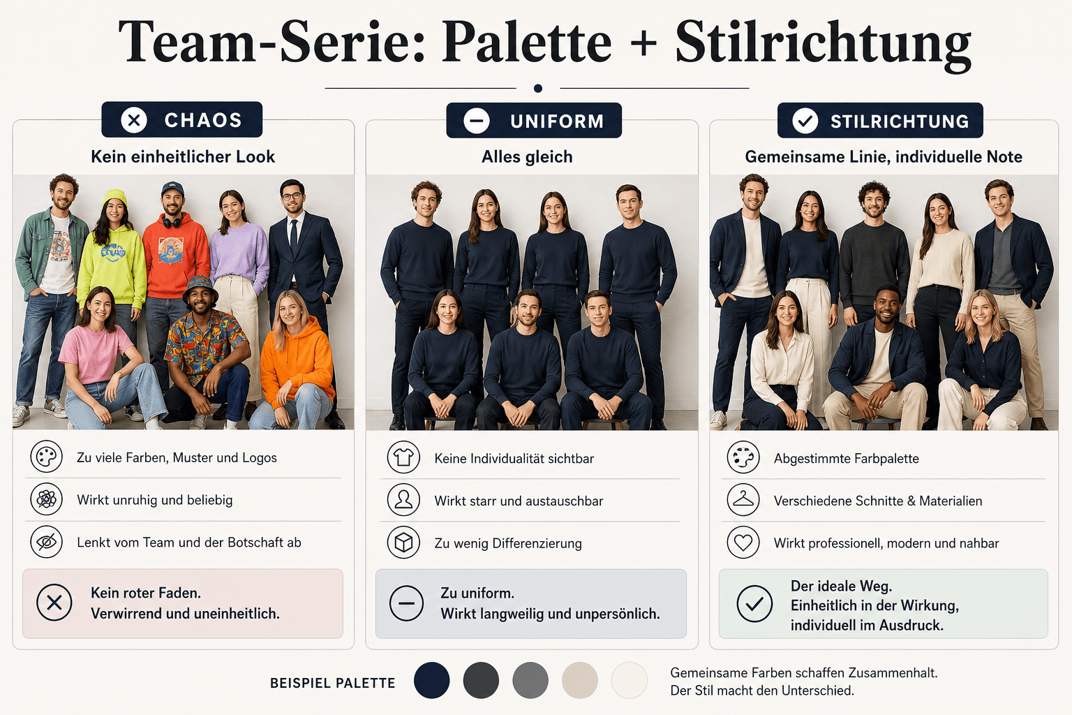 Infographic: team codex for business photos — style direction instead of uniform