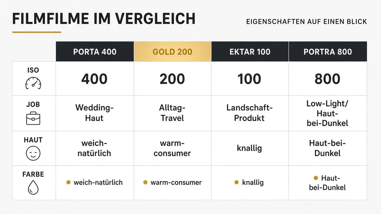 Kodak Portra 400 Look-Vergleich — Haut, Softness, Kontrast gegenüber Gold, Ektar und Portra 800