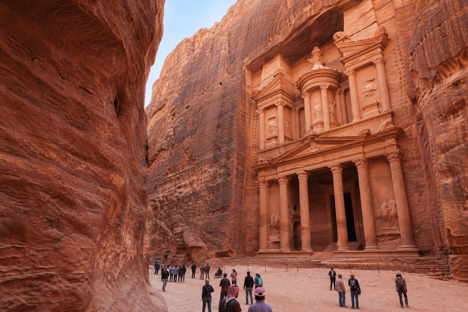 Jordan — Petra Treasury at sunrise in the rock city