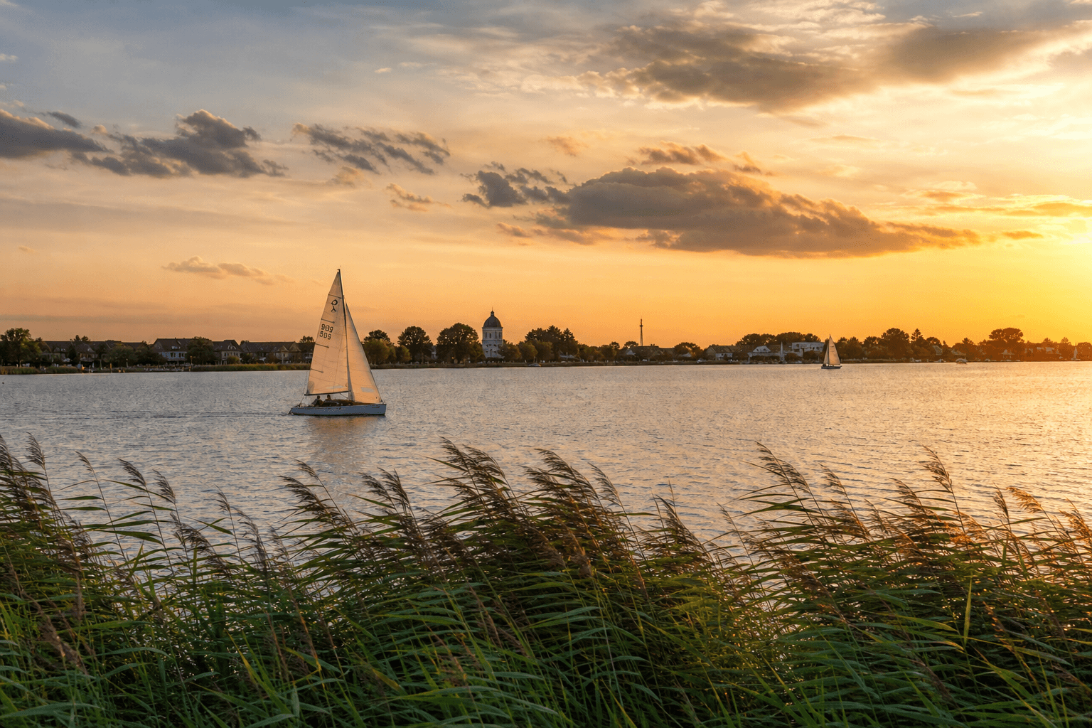 Steinhuder Meer — Segelboote und Schilf am größten See Niedersachsens