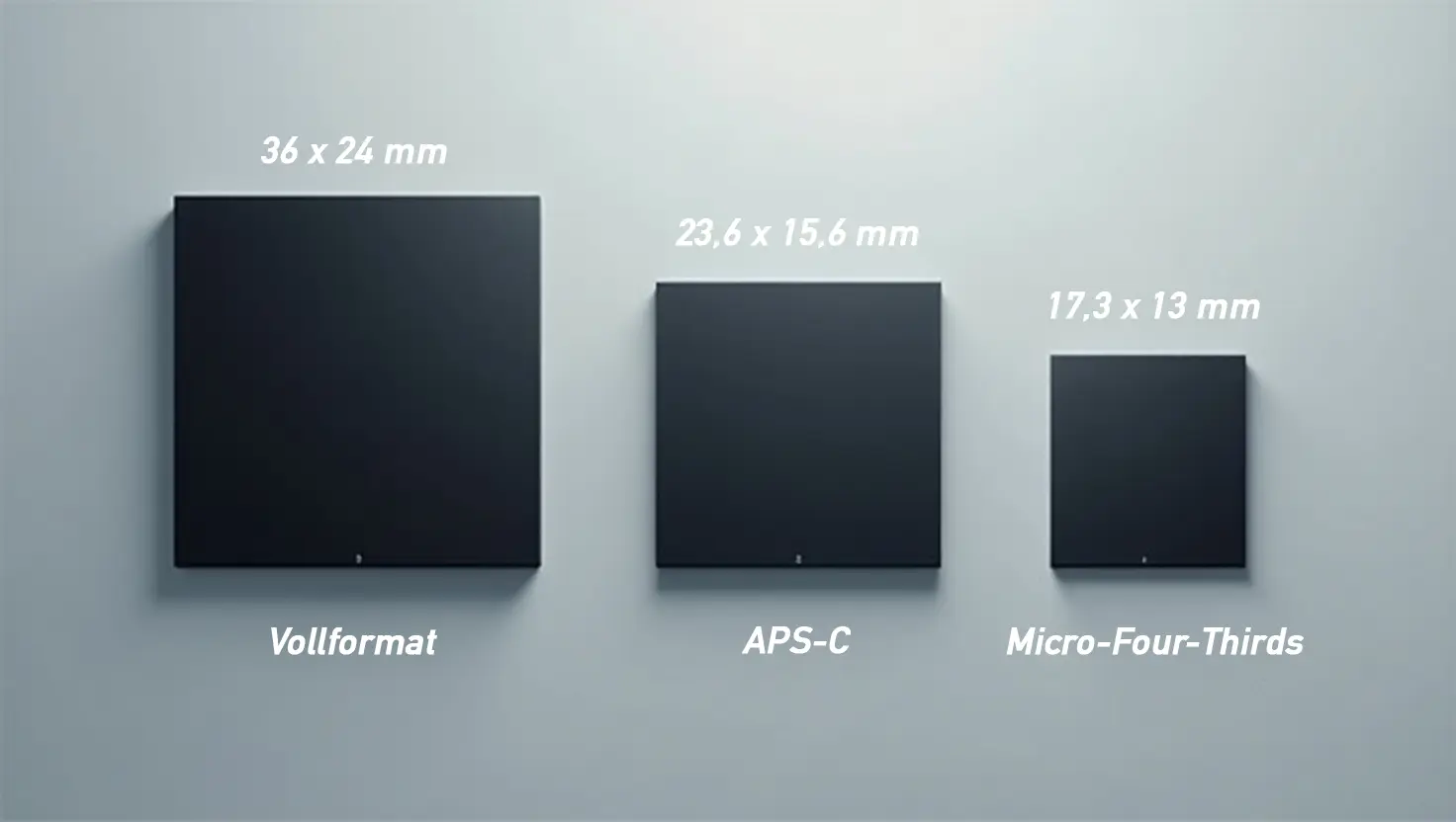 Camera sensors compared — full-frame, APS-C, MFT and 1-inch side by side