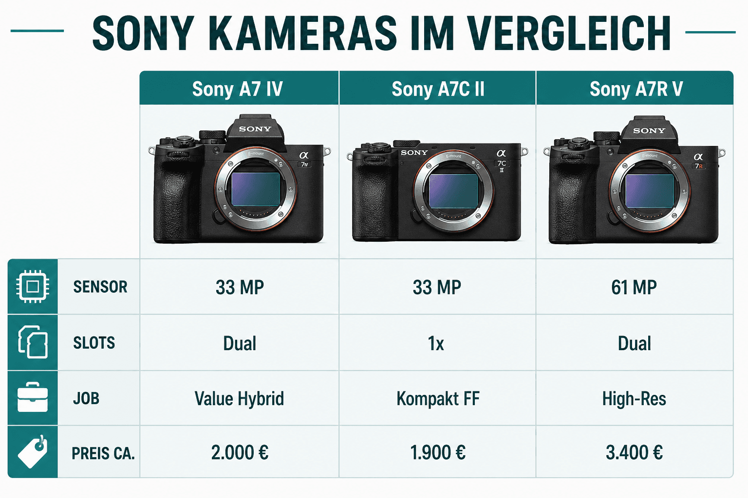 Vergleich: Sony A7 IV, Sony A7C II und Sony A7R V