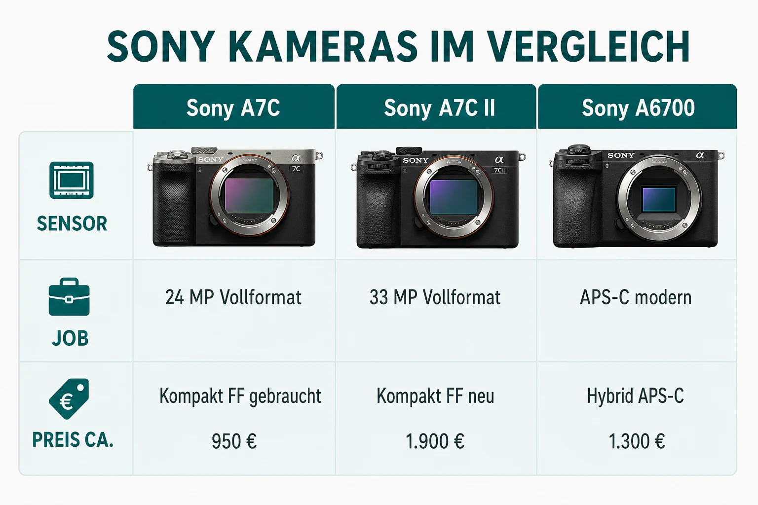 Vergleich: Sony A7C Gen1, Sony A7C II und Sony A6700