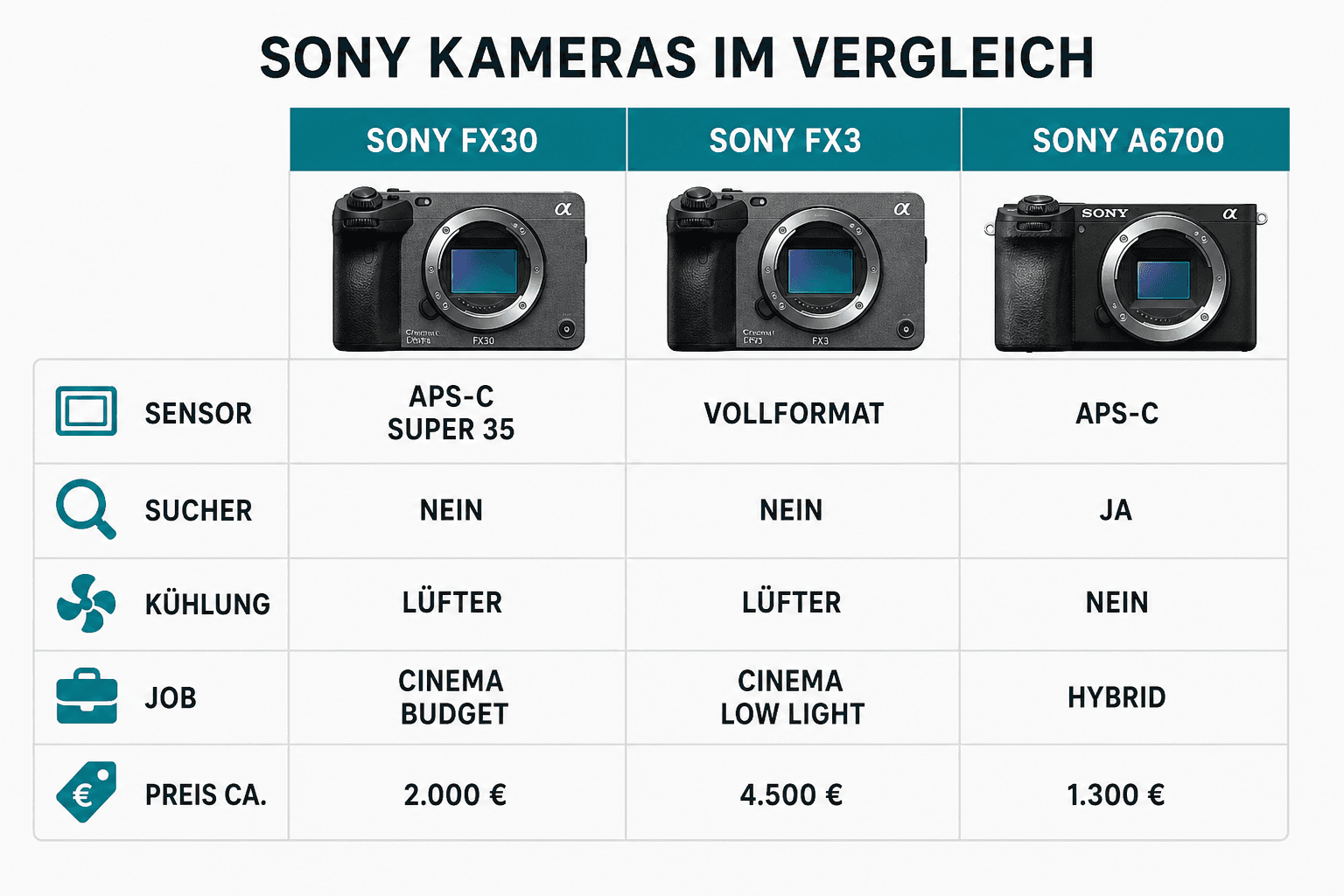Vergleich: Sony FX30, Sony FX3 und Sony A6700
