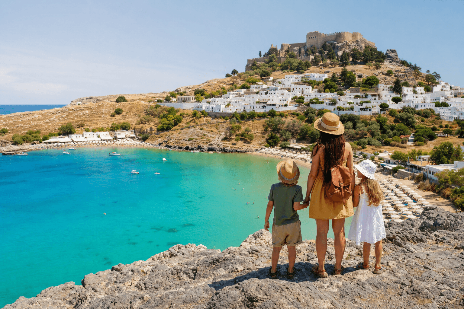 Kreta Traumreiseziel — türkisfarbene Bucht mit weißem Dorf