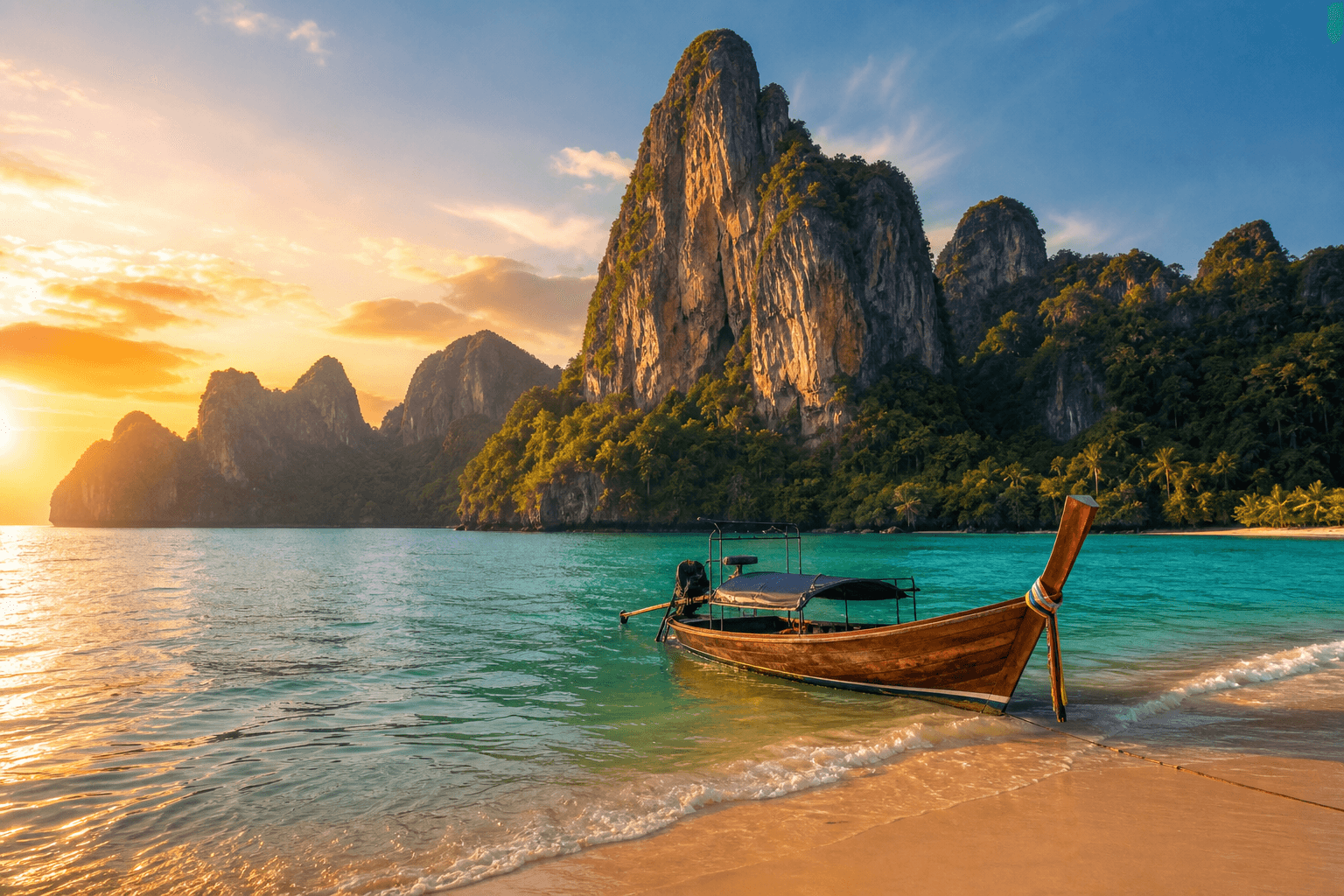 Thailand Traumreiseziel — Karstfelsen und türkisfarbenes Meer in Krabi