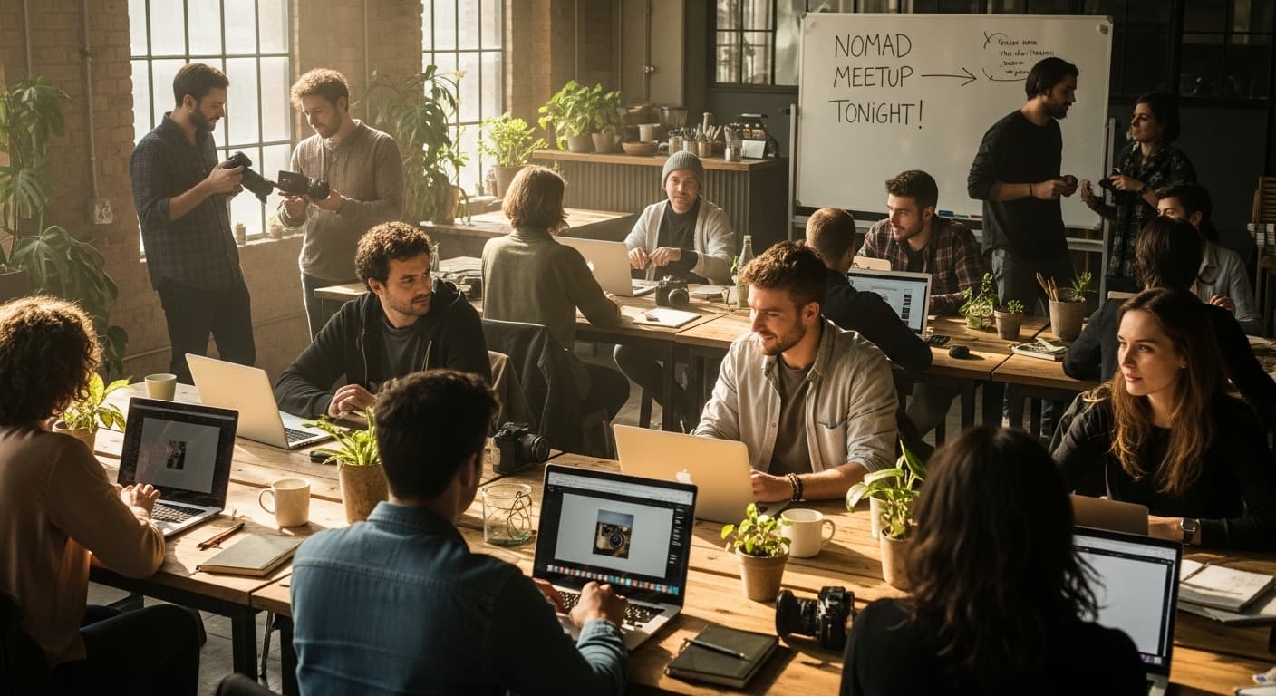 Digitale Nomaden bei einem Meetup in einem Coworking Space