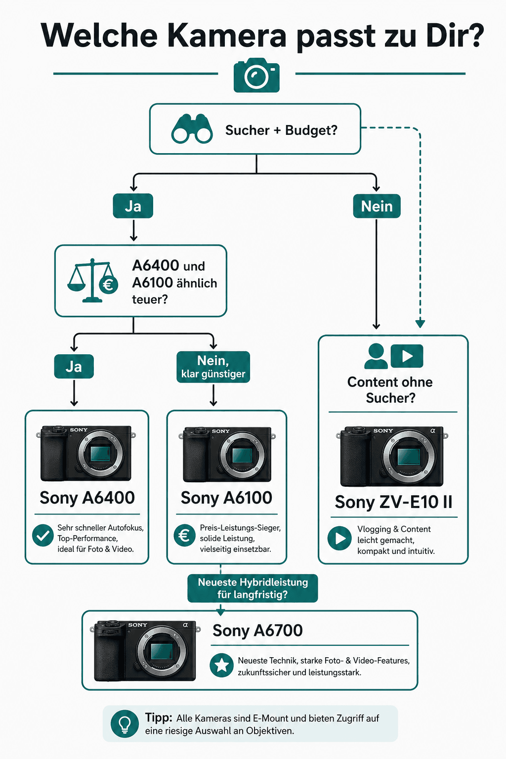 Entscheidungsbaum: A6400, A6100 oder ZV-E10 II